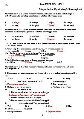 Đề kiểm tra học kỳ 1 môn Tiếng Anh Khối 12